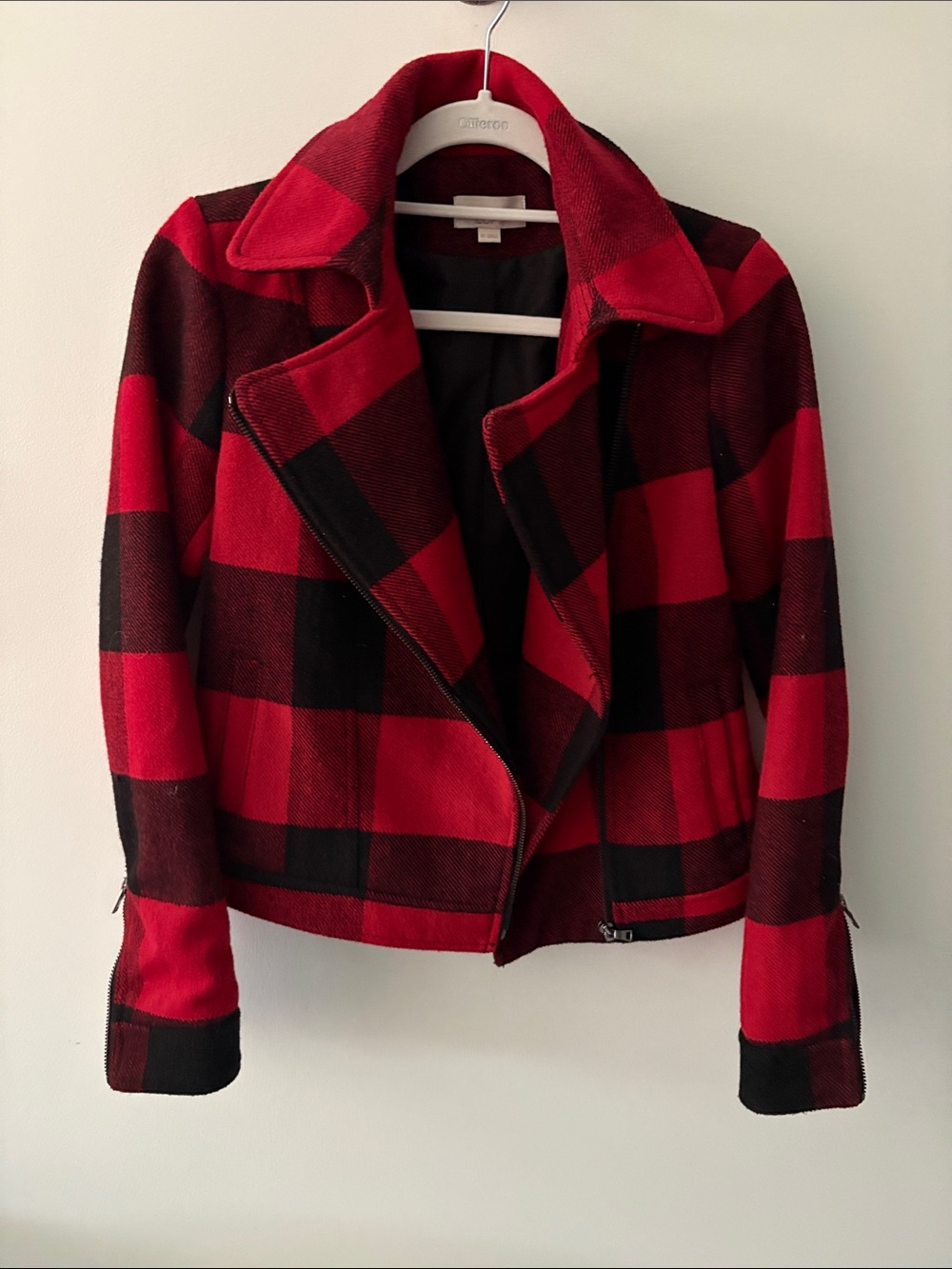 LOFT Red and Black Buffalo Plaid Bomber Jacket